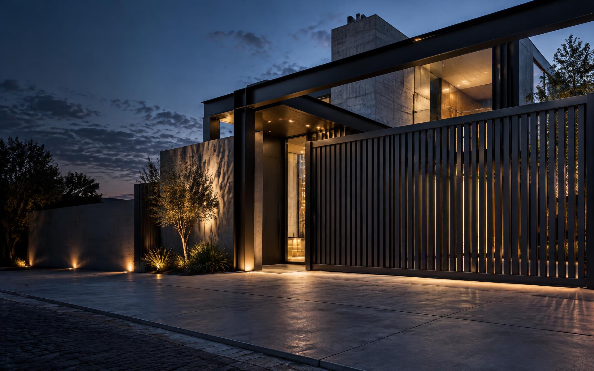 Portão e estrutura metálica sob medida em arquitetura contemporânea
